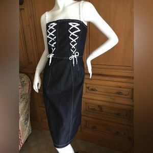 D&G Dolce & Gabbana Denim Dress with Corset Lace Up Details sz 38